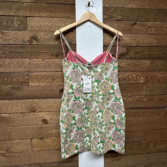 ZARA Floral Jacquard Mini Dress with Rhinestone Trim - Size L - Picture 10 of 12